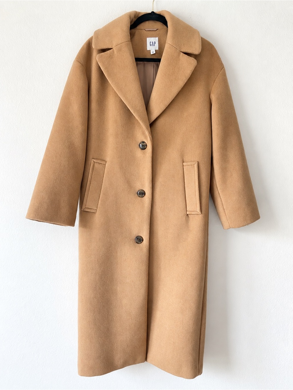 GAP Oversized Camel Wool Blend Long Coat Button Front Size XXS